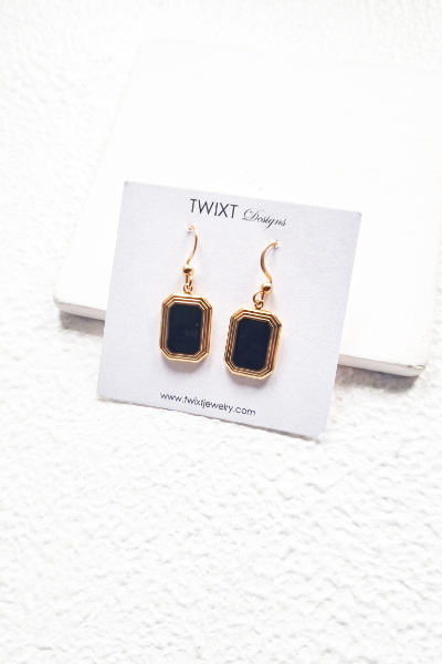 Black Enamel Rectangle Earrings - PD422